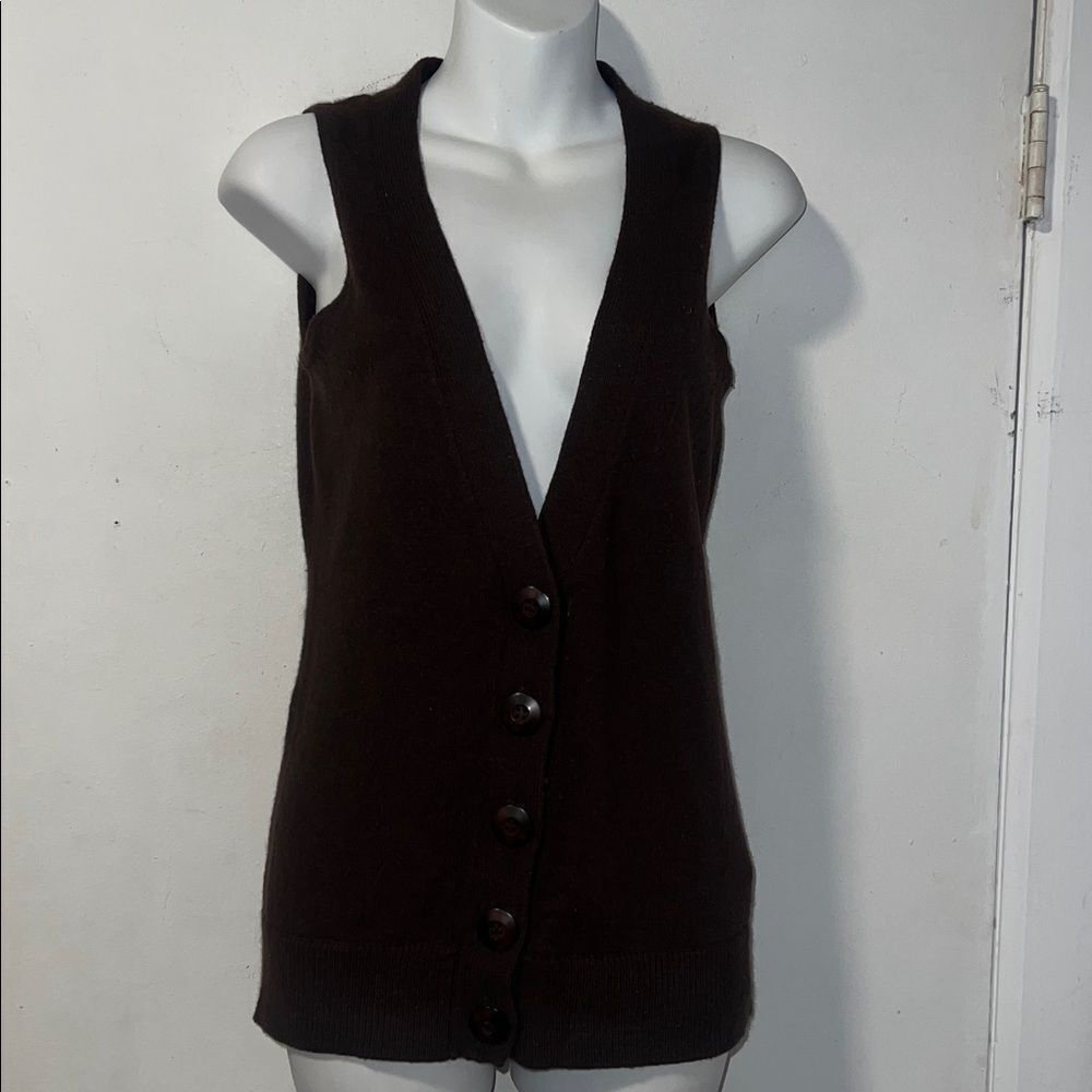 URBAN BEHAVIOR Vintage Brown Angora Blend Button Up Seater Vest-M